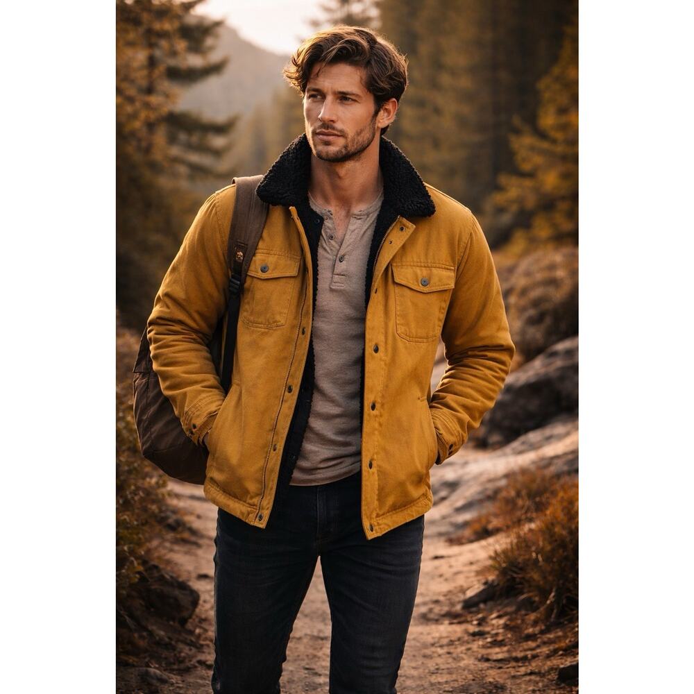 Roark Jacket Mens XS Yellow Hebrides Sherpa Lined Snap Front Hiking Huckberry